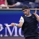 Jérôme Kym a fait douter Taylor Fritz notamment grâce à son fabuleux coup droit KEYSTONE/AP/Frank Franklin II
